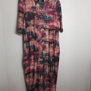 Pina Parker Pink & Teal Abstract Maxi Dress
